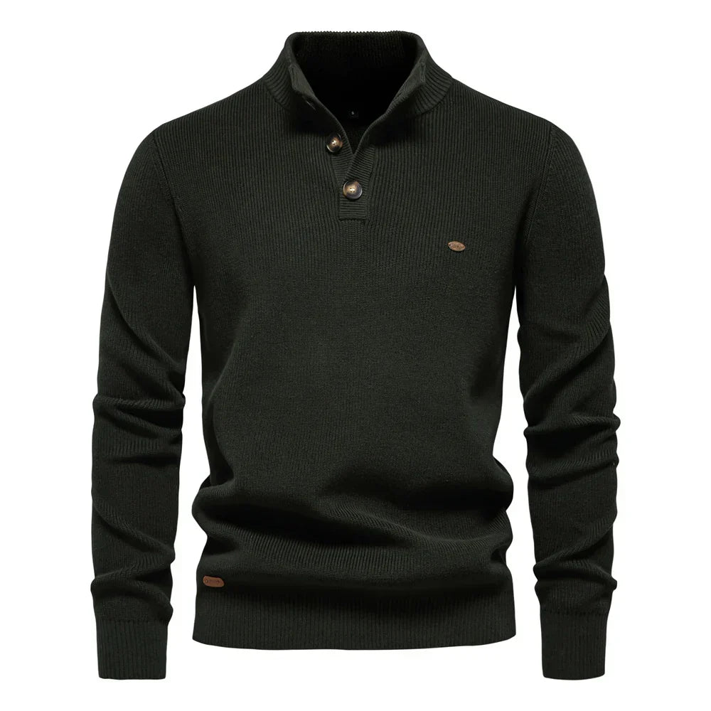 Men's button-front sweater styled as a versatile layering piece
