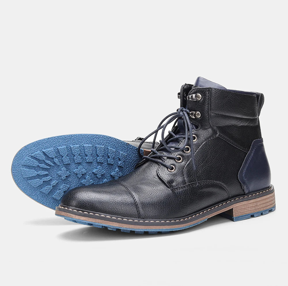 Léon Men’s Leather Ankle Boots – Lace-Up Casual Vintage Style Boots
