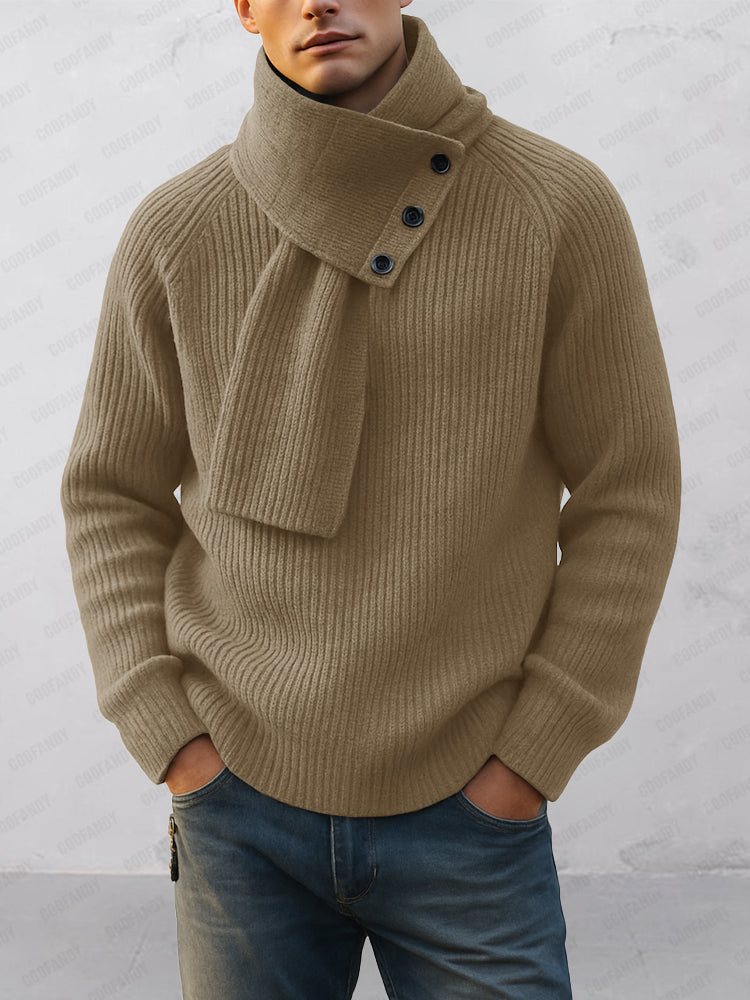 Men's Knit Crew Neck Sweater With Removable Scarf