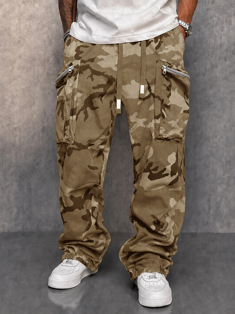 Camouflage Print Cargo Pants With Drawstring