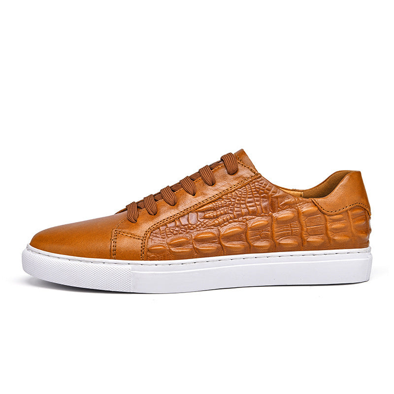 Crocodile Texture Leather Court Sneakers