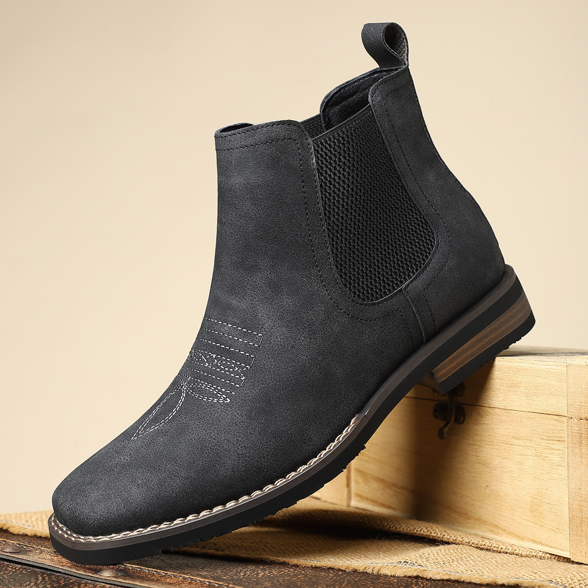 Side profile of a men's classic leather boot