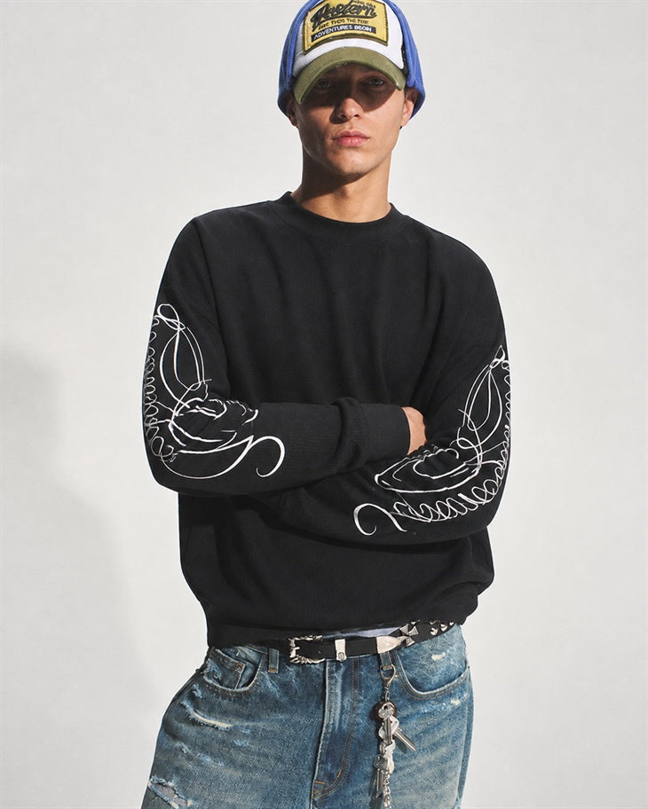 Women's leopard print sweatshirt with embroidered sleeves