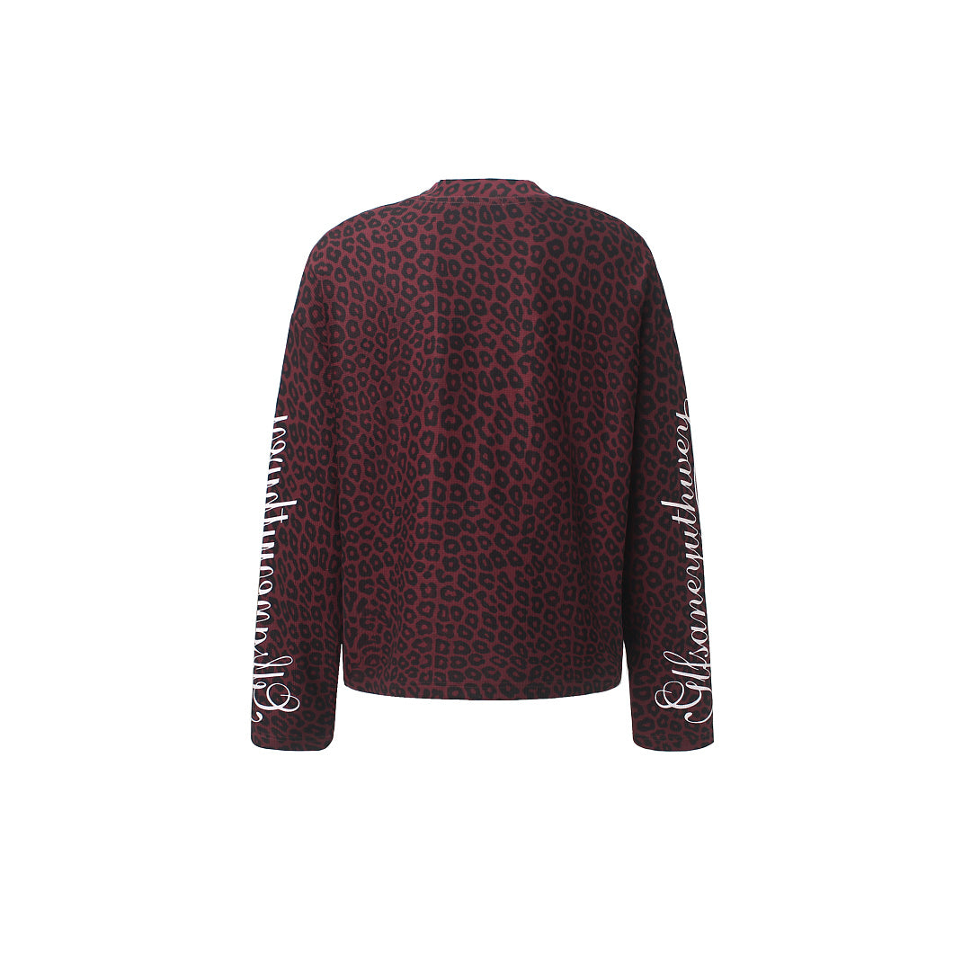 Women's sweatshirt featuring leopard print and sleeve embroidery