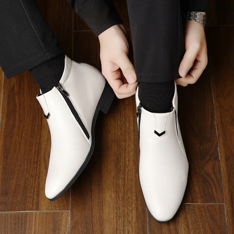 Jules Men’s Retro Ankle Boots – Leather Zipper High-Top Dress Boots