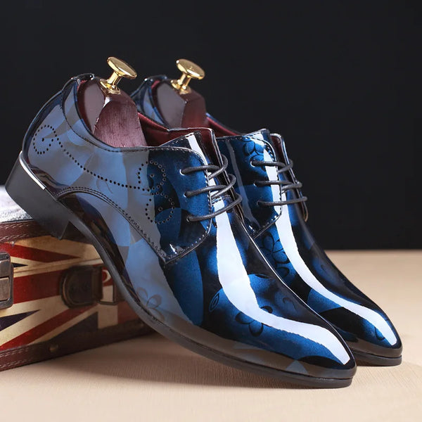 Jules Luxury Men’s Oxford Dress Shoes – Floral Pattern Lace-Up Formal Shoes, Blue / 9.5 (43 EU)