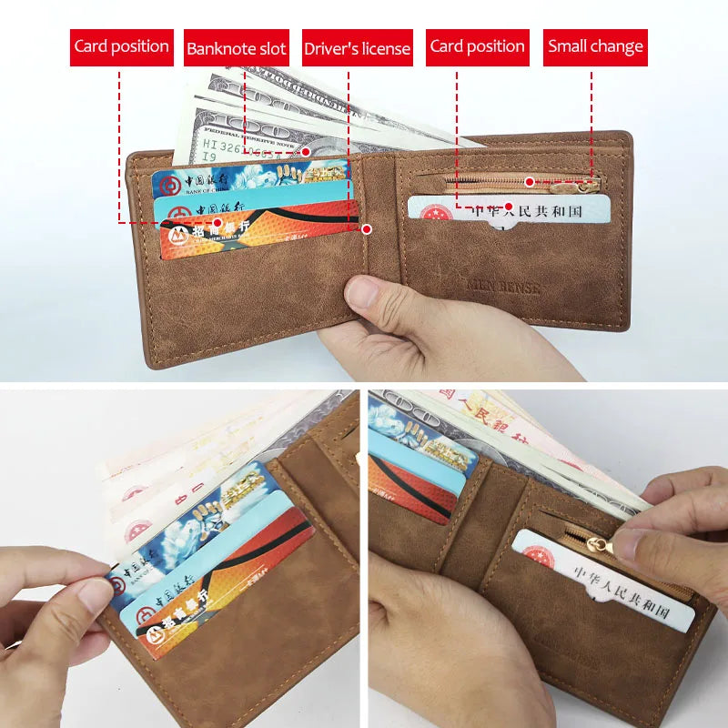 Retro Leather Wallet – Slim Bifold Money Purse with Coin Pocket & Card Holder