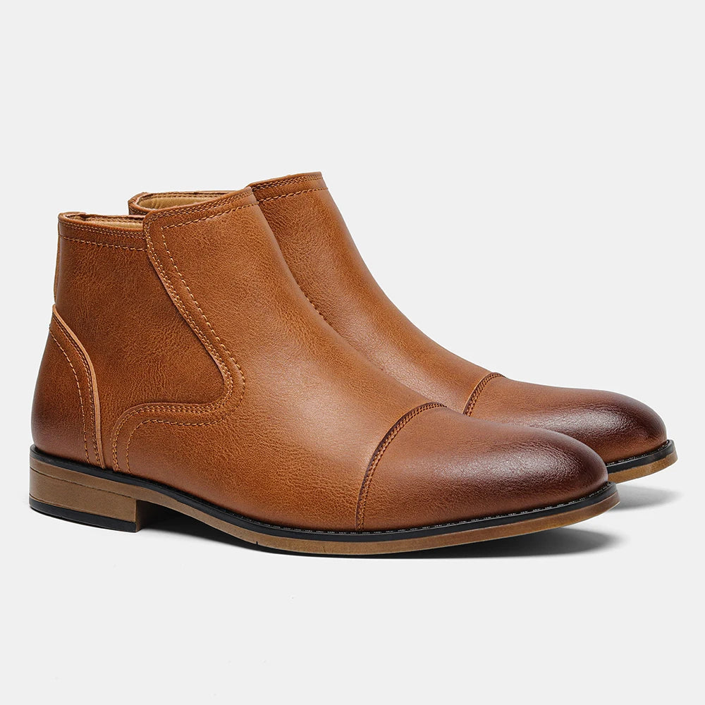 Étienne Men’s Leather Ankle Boots with Side Zipper