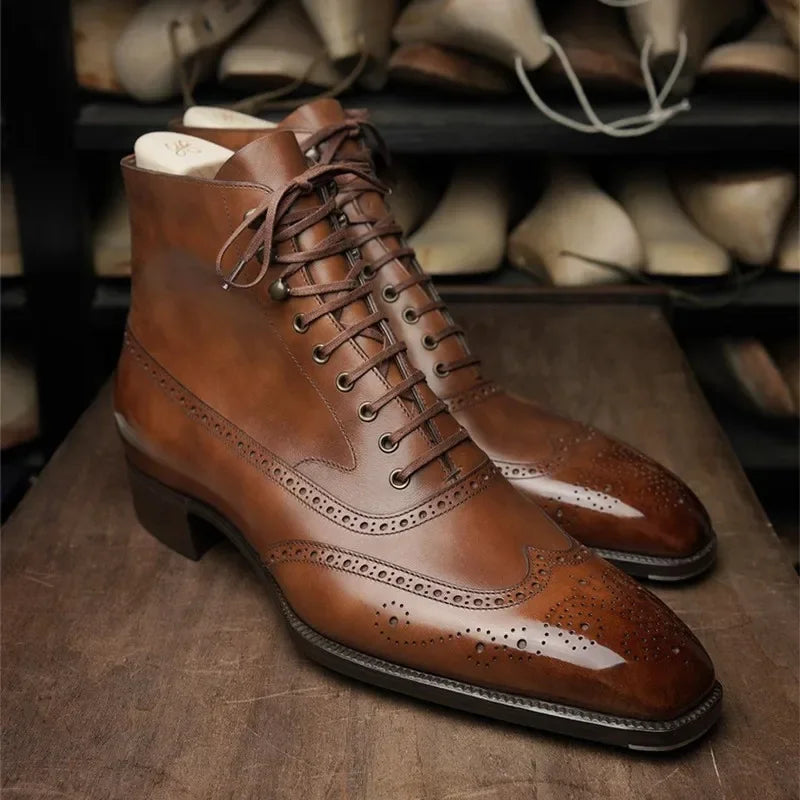 Giovanni Santi Genuine Leather Brogue Boots