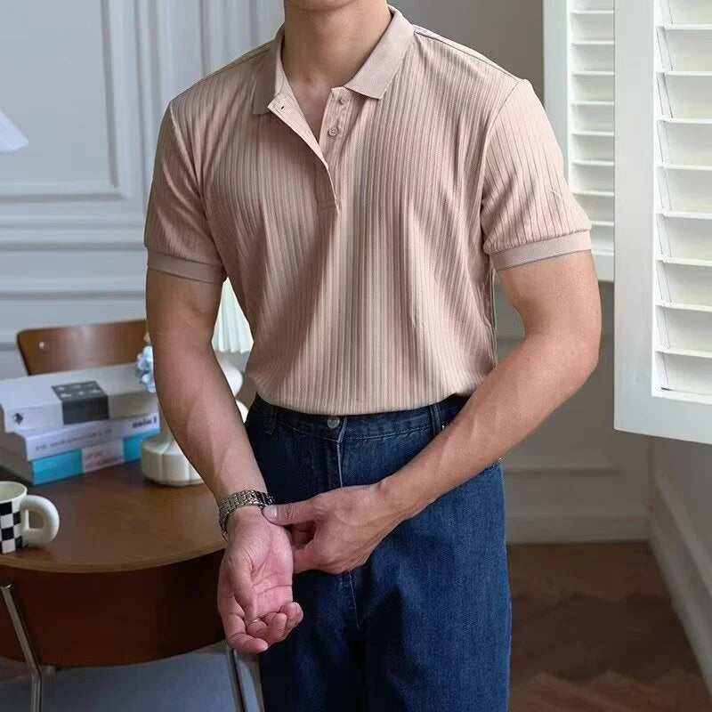 Theo Marin Men’s Vertical Rib Knit Polo Shirt