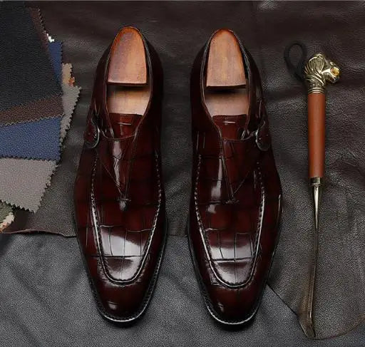 Levine Eyck Leather Monk Strap Shoes