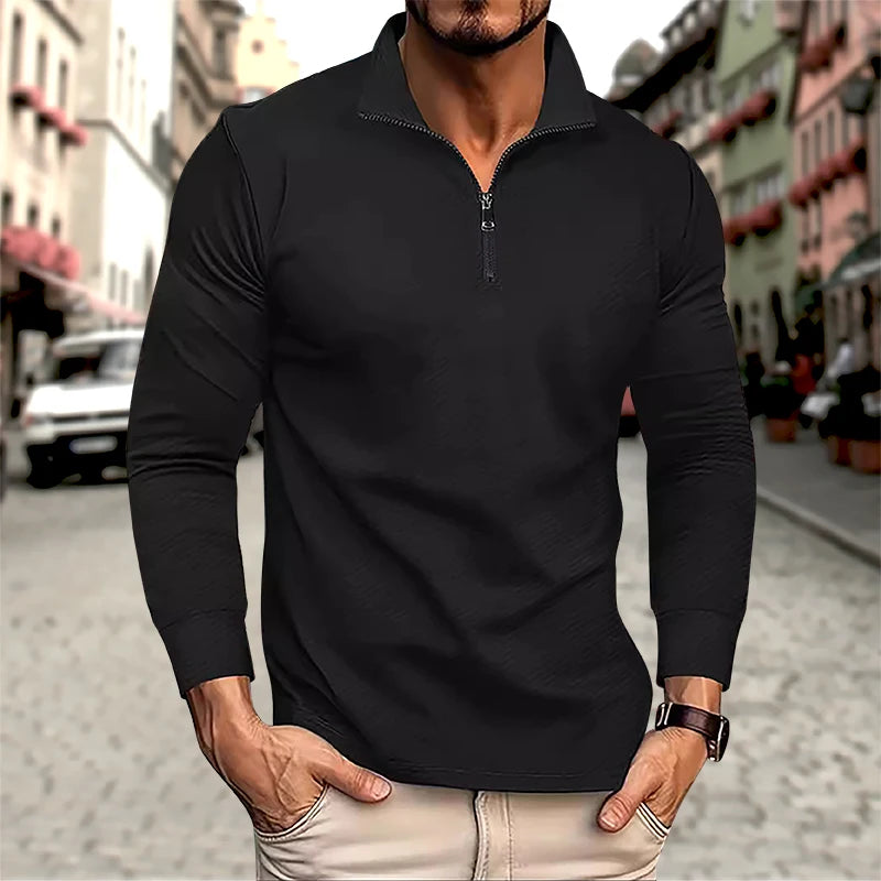 トップス PEDESTAL Long-sleeve Polo Luca Perron Men's Long Sleeve Zip Polo Shirt
