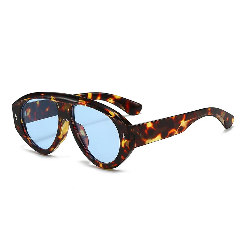 Retro Pilot Sunglasses – Tortoiseshell Frame Blue Lens UV400
