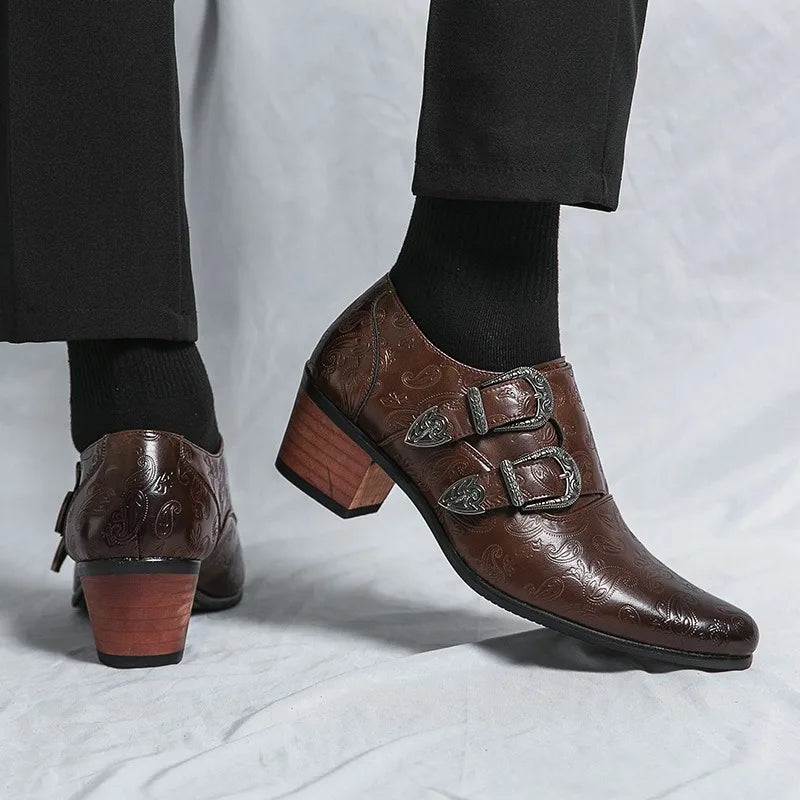 Leonardo Savarese Embossed Monk Strap Dress Arch Support Shoes