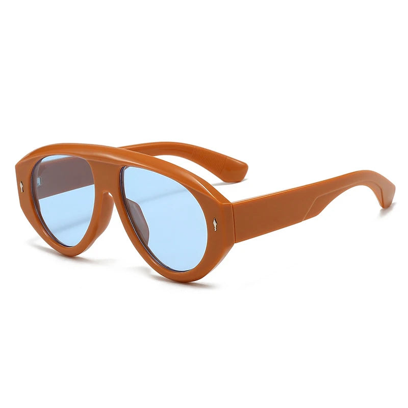 Retro Pilot Sunglasses – Tortoiseshell Frame Blue Lens UV400
