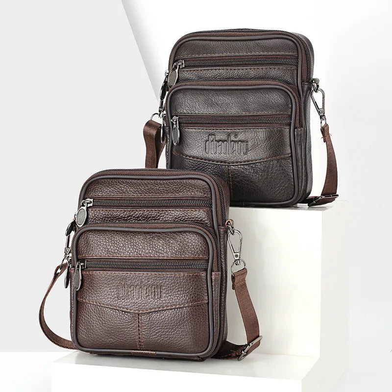 Men’s Leather Crossbody Messenger Bag – Multi-Pocket Shoulder Bag