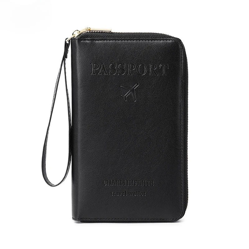 RFID Blocking Passport Holder Travel Wallet with Zipper & Wrist Strap