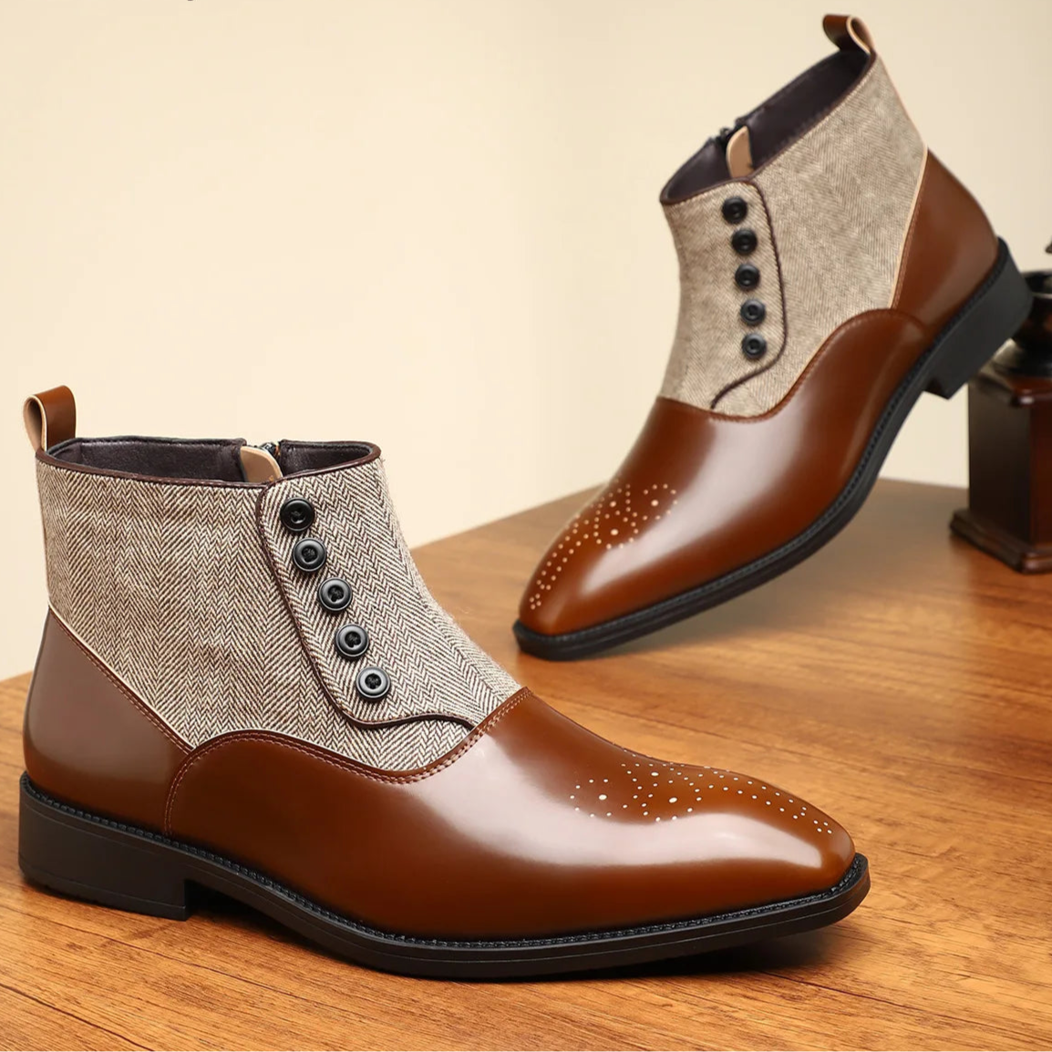 Sergio Titian Tweed Leather Brogue Boots