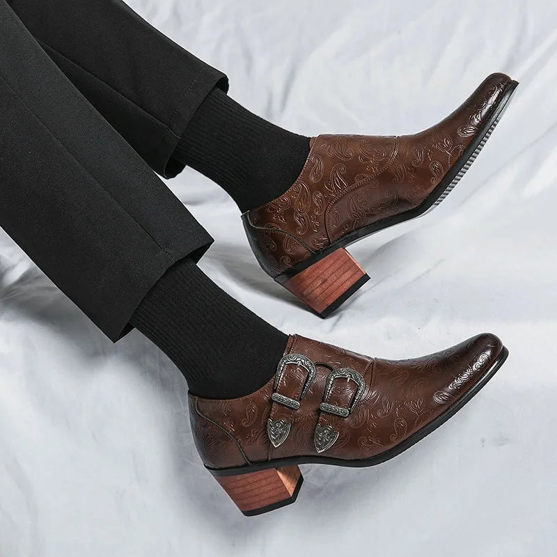 Leonardo Savarese Embossed Monk Strap Dress Arch Support Shoes