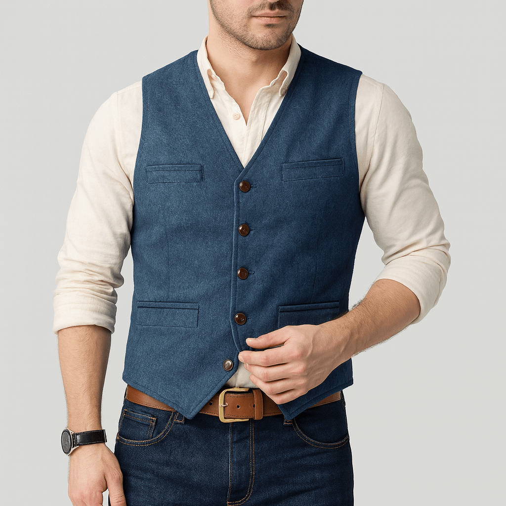 Men's tweed-style button vest in a classic tailored design