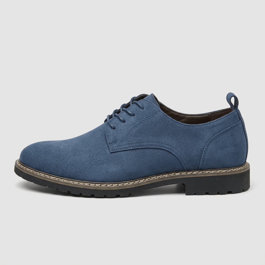 Men's leather Oxford dress shoe highlighting the closed-lace design and polished upper