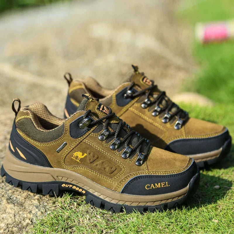 Close-up of the grippy sole on men's outdoor shoes