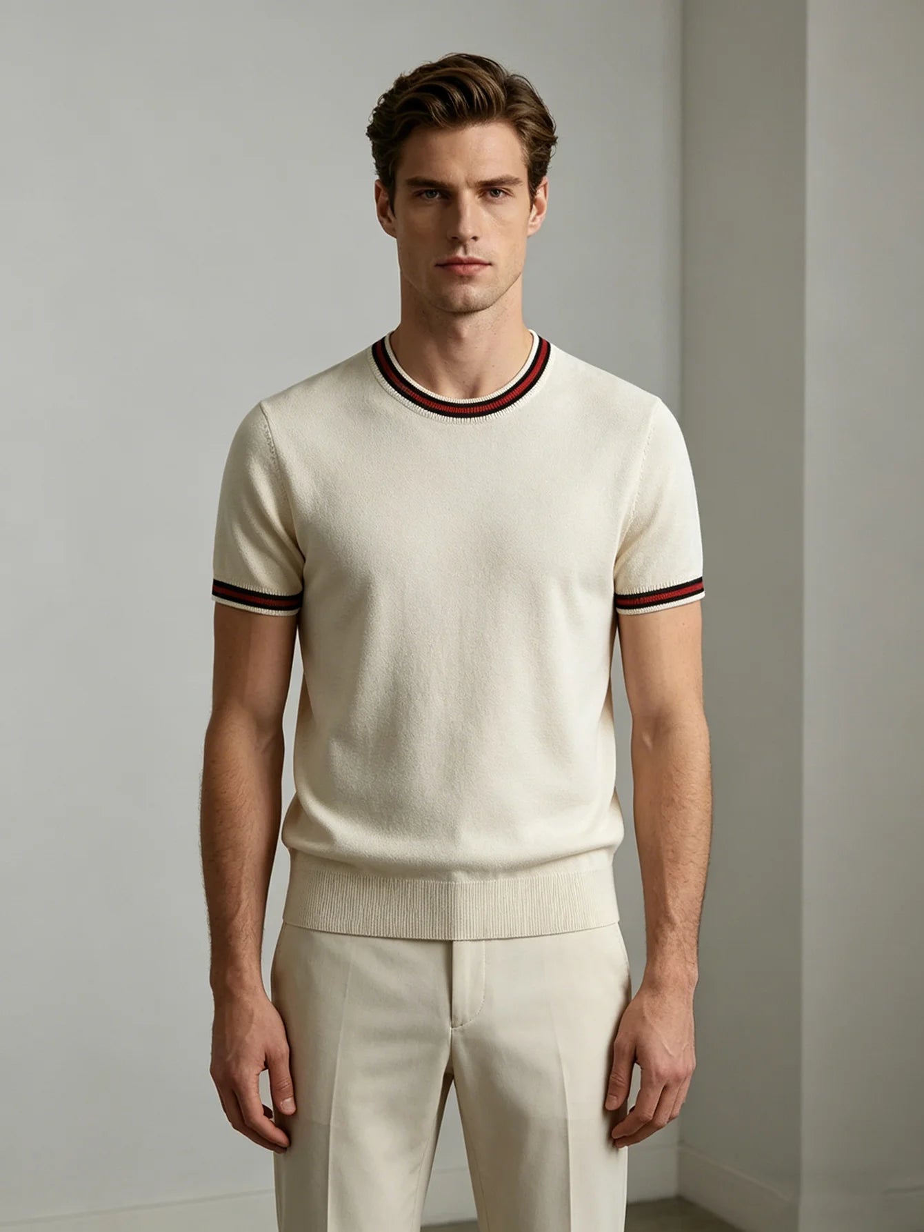 Men's Short-Sleeve Knit Shirt White Lightweight Business