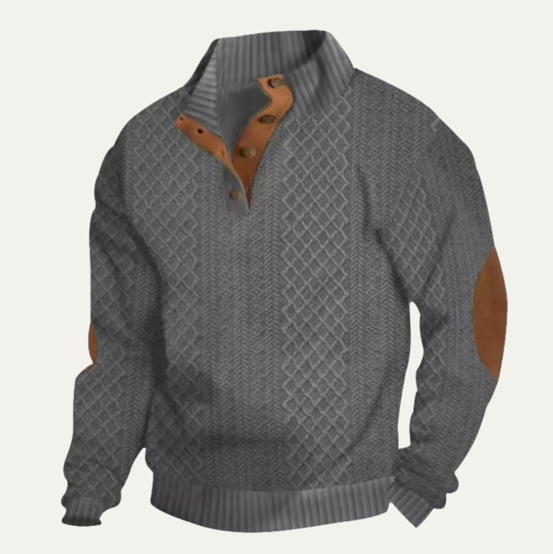 Cable-knit button-front cardigan shown from the front