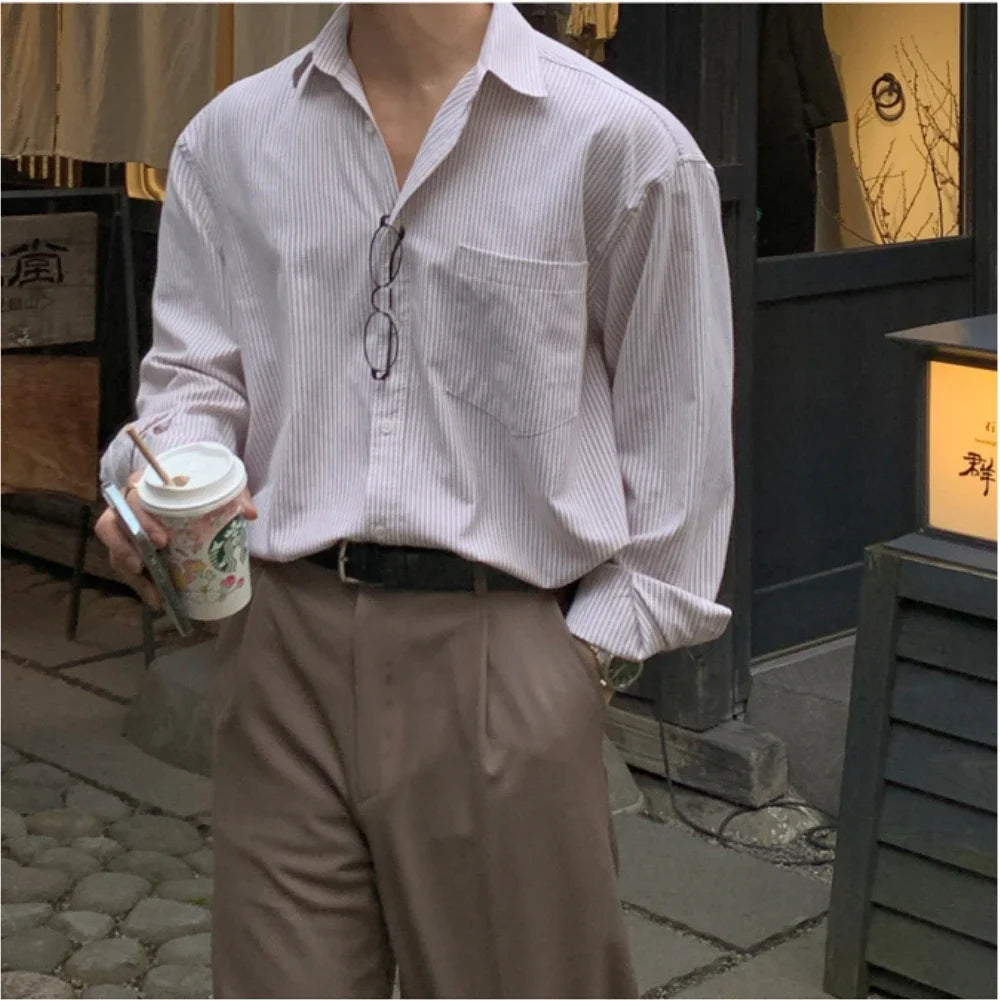 Men's Oversized Striped Long Sleeve Shirt