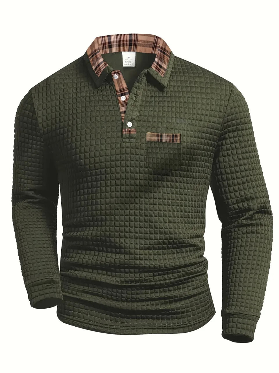 Long-Sleeve Soft-Touch Checked Polo Shirt