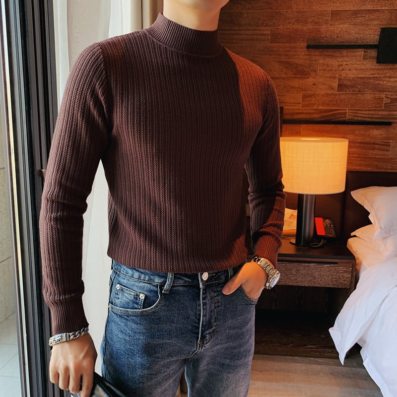 Men's solid color collared pullover sweater shown from the front