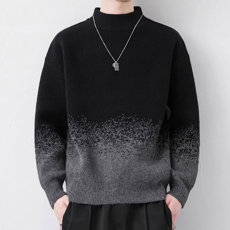 Men's gradient knit pullover sweater with a thick texture and long sleeves
