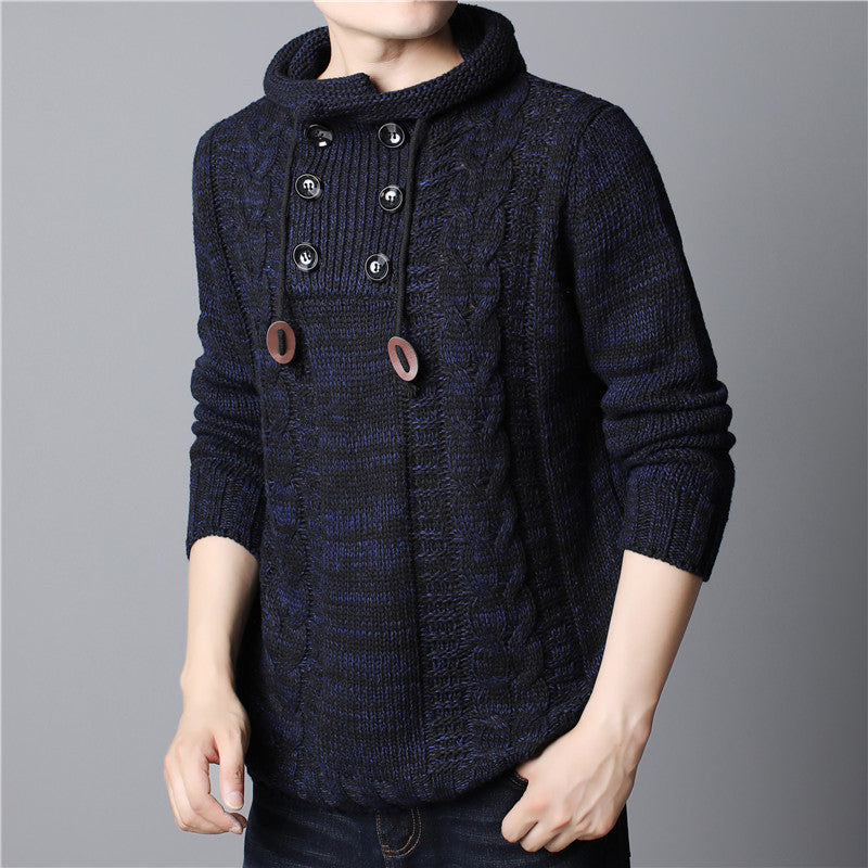 Men's thick knit hooded sweater with long sleeves and a structured fit