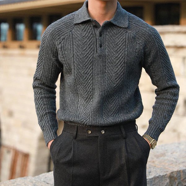 Men's Textured Knit Button Collar Sweater