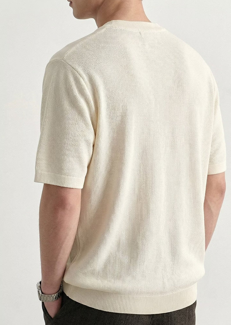 Close-up view of the polo shirt's textured fabric