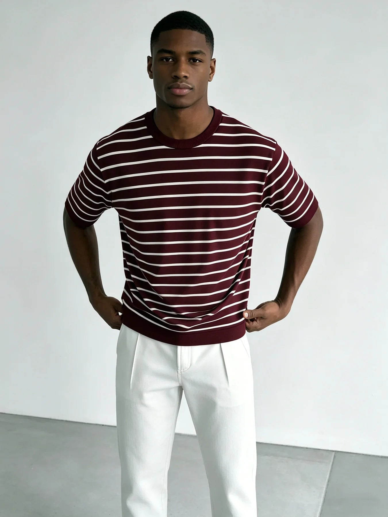 Men's Striped Knit Crew Neck T-Shirt Claret