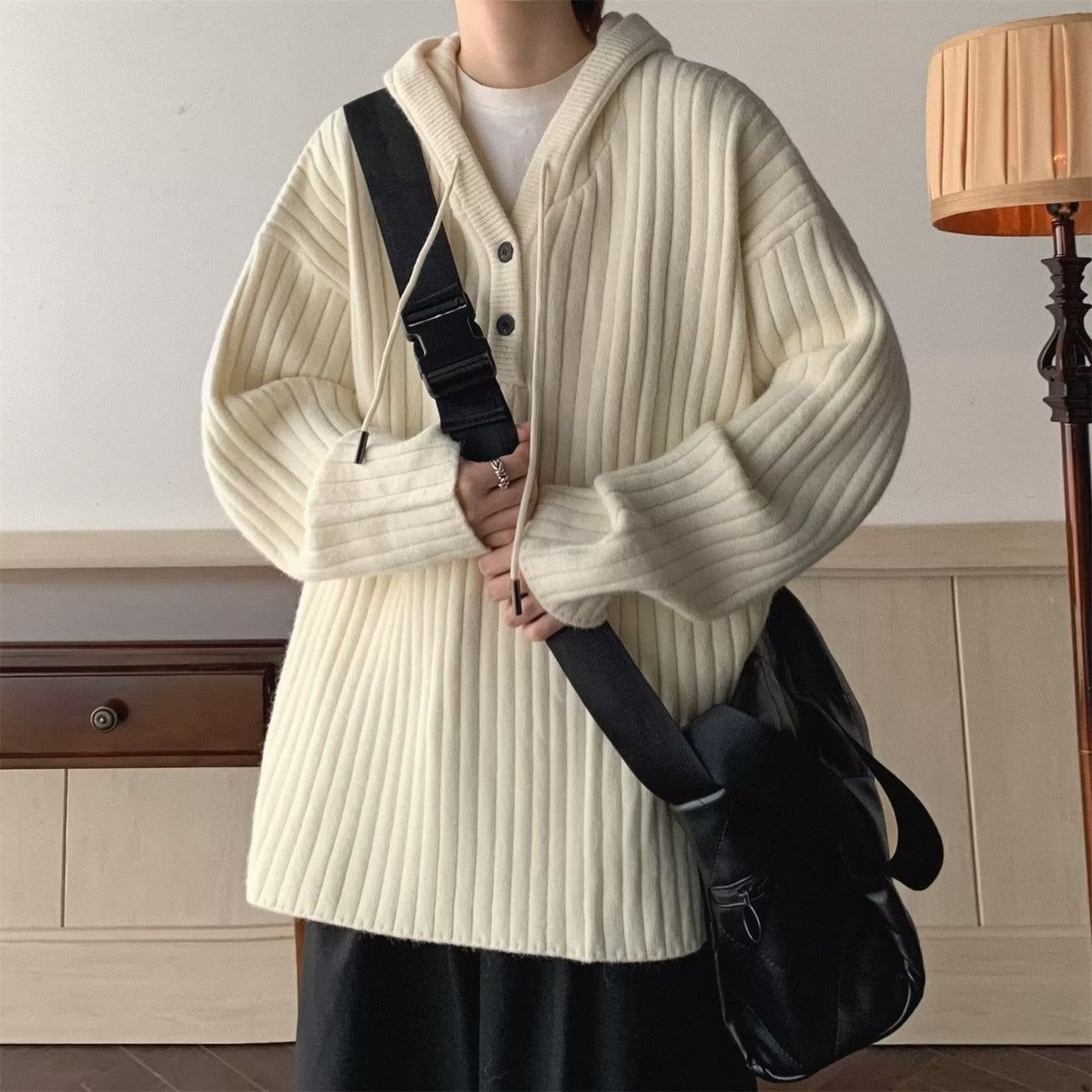 Men's Waffle Knit Open Front Cardigan