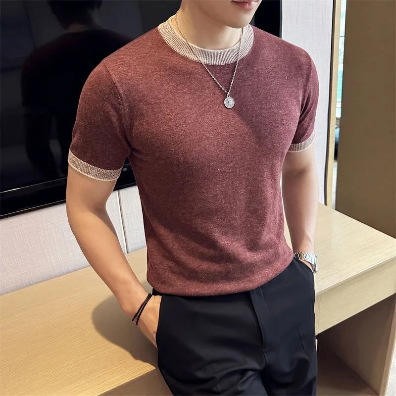 Men's Lyocell Linen Knitted Crew Neck T-Shirt Breathable