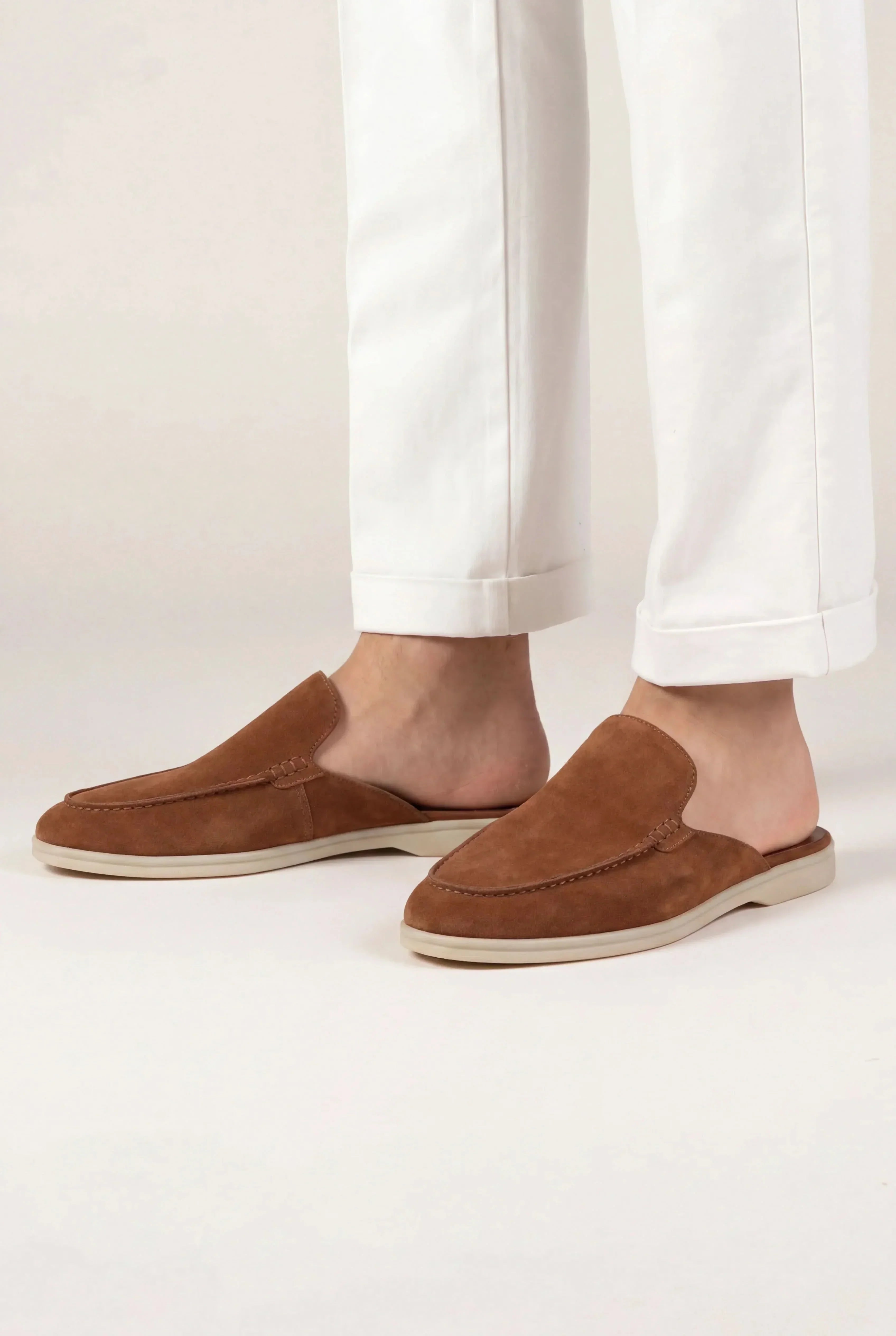 Men's Suede Leather Open Mule Shoes Brown