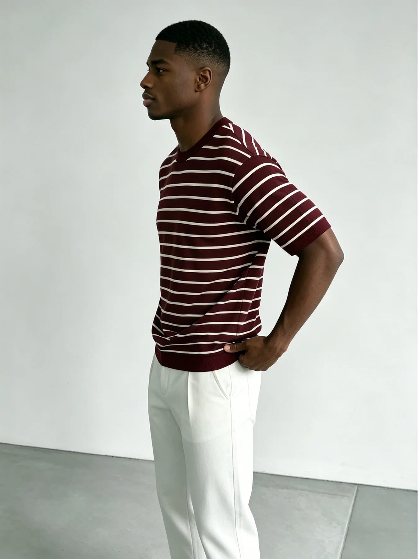 Men's Striped Knit Crew Neck T-Shirt Claret