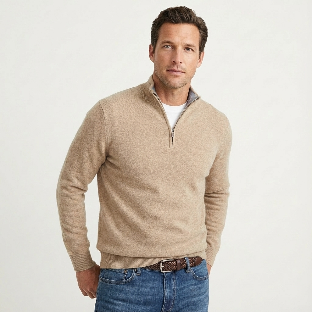 Back view of a men's pullover sweater with a clean, versatile design