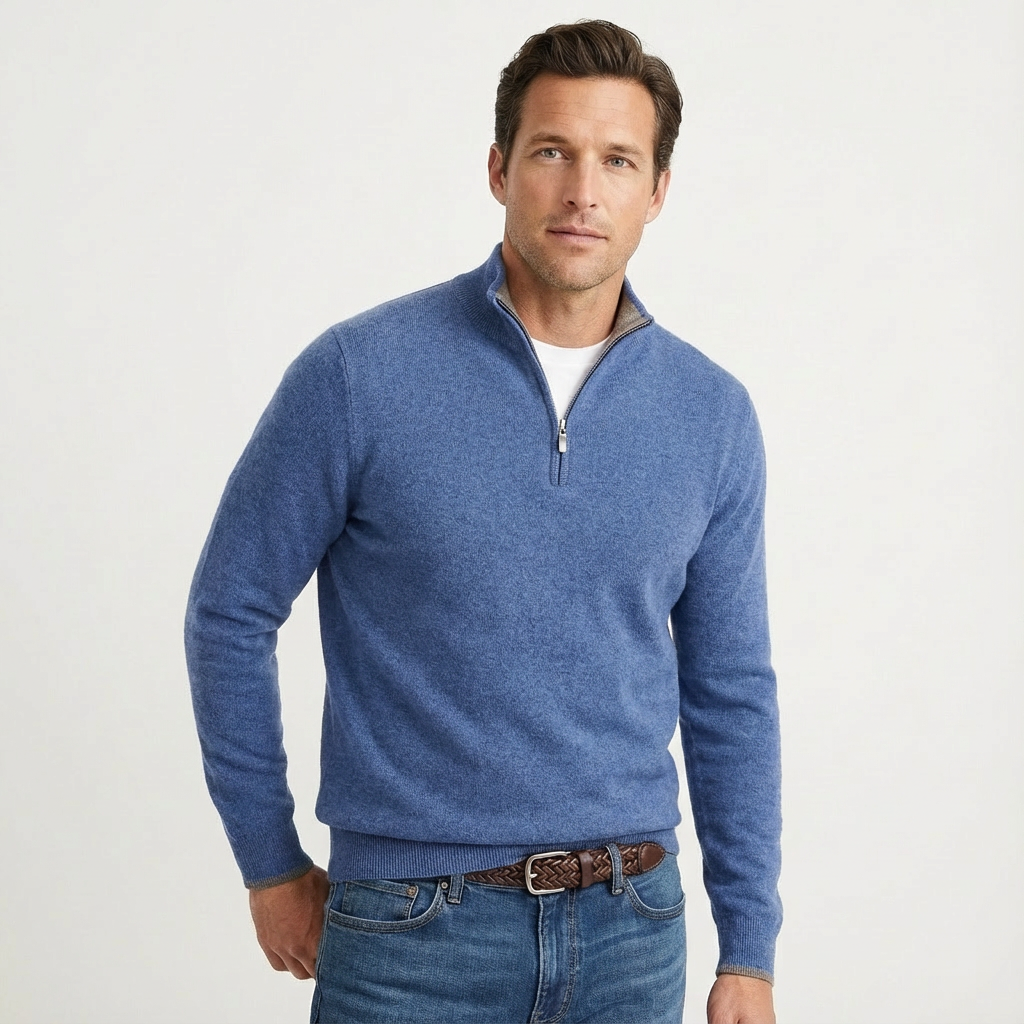 Men's Quarter-Zip Stand Collar Sweater