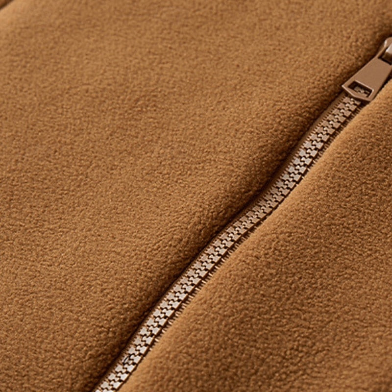 Detail view of the plush interior lining in a men's jacket