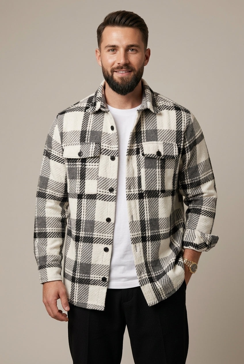 Men's checked relaxed fit overshirt shown from the front