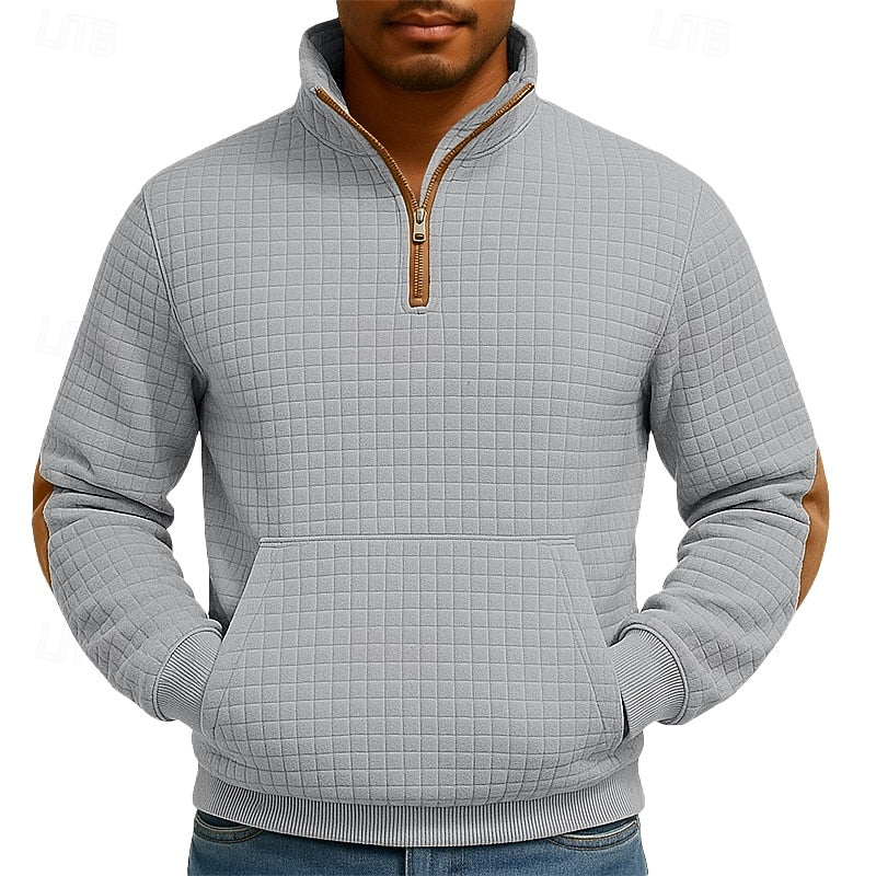 Men's textured sweatshirt with short quarter zipper