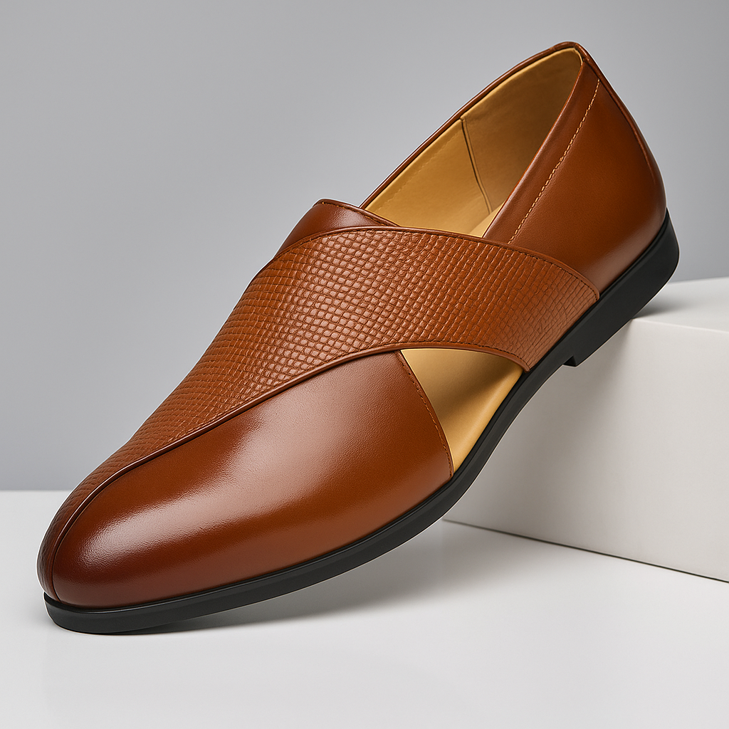 Genuine Leather Cross Strap Loafers