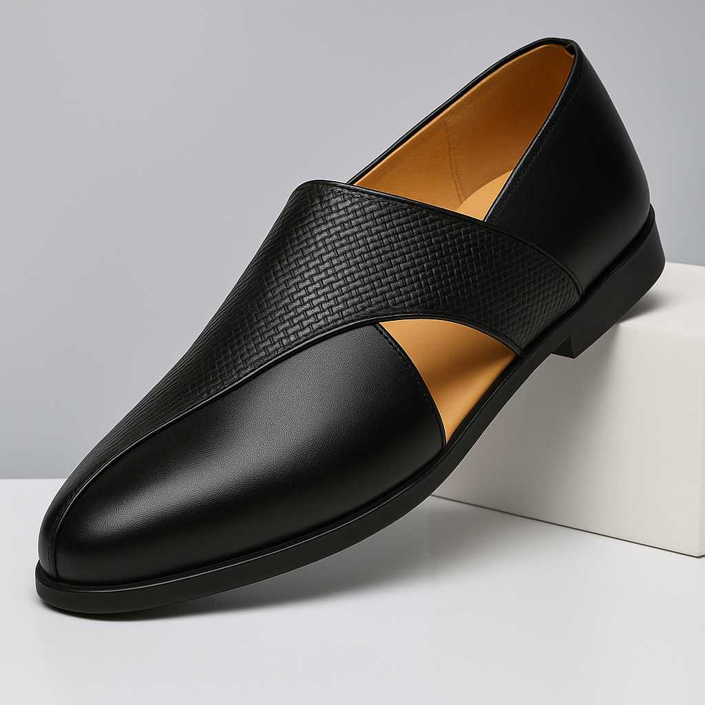 Genuine Leather Cross Strap Loafers