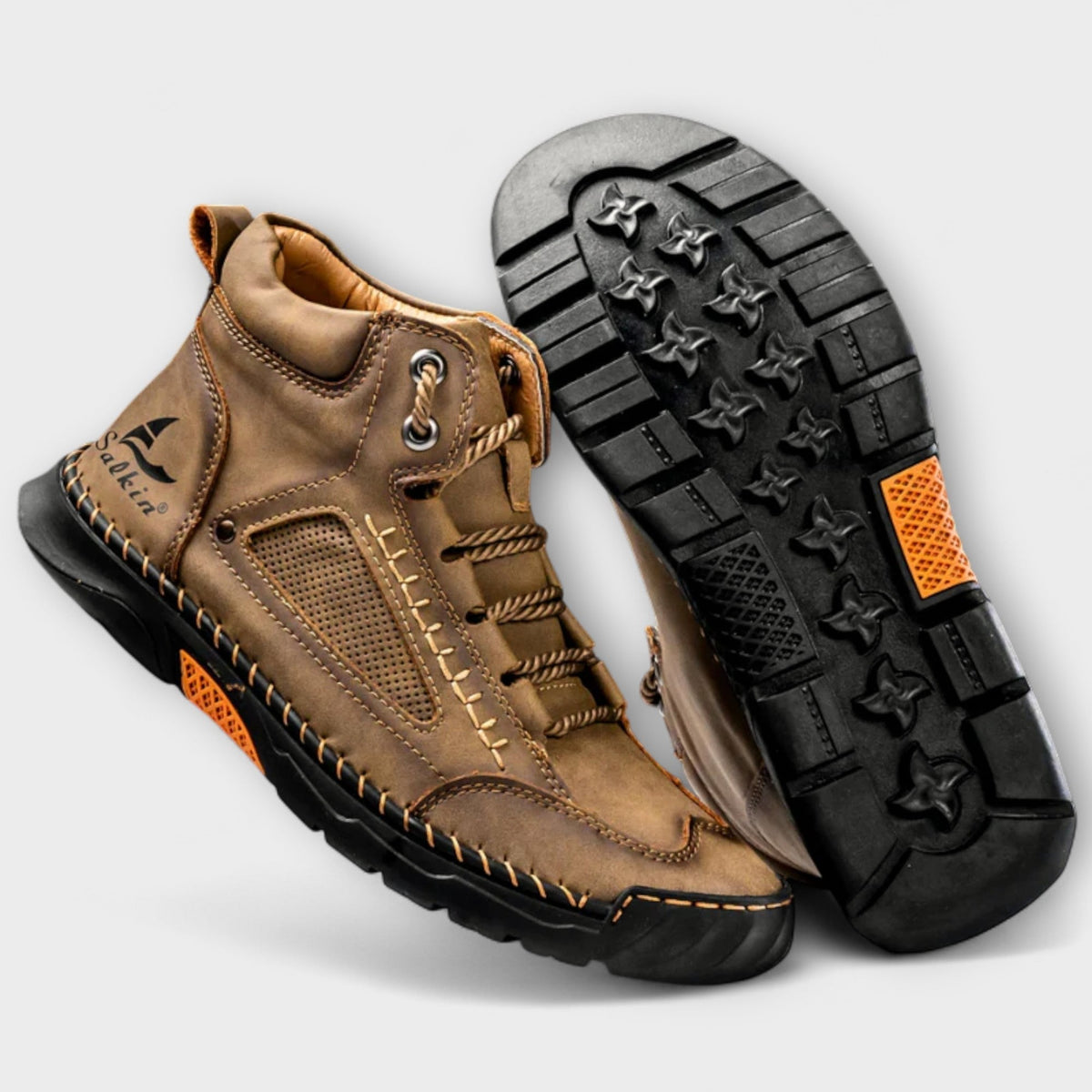Close-up of men's leather boot craftsmanship