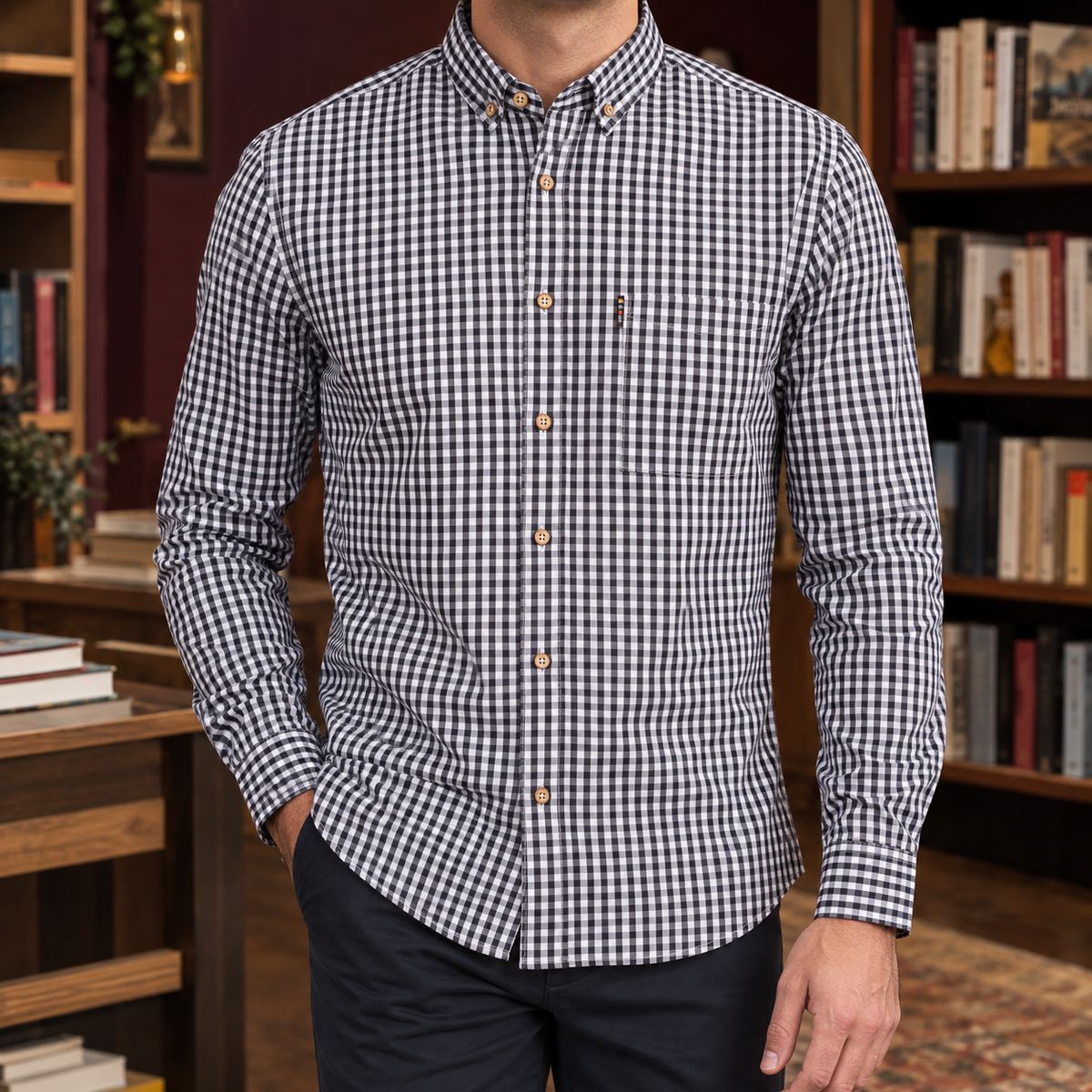 Slim Gingham Button Down Shirt