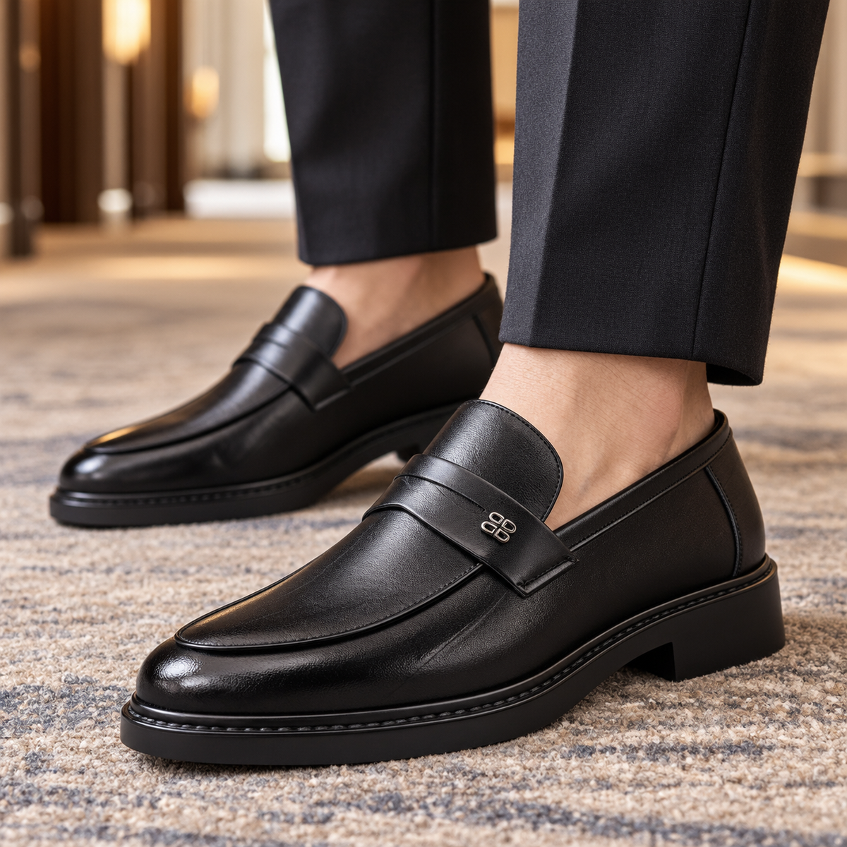 Leather Apron-Toe Slip-On Loafers